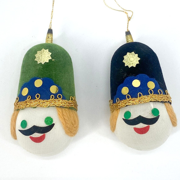 Unbranded Other - Vintage Japan Ornaments Soldier Head Nylon Felt Yarn Christmas Green Blue